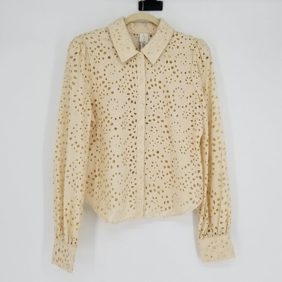 Joie Tops - Joie Broderie Anglaise Button Down Semi-fitted Long Sleeved Shirt - Vintage Look